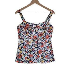 Cabi Abstract Swirl Sleeveless Blouse 6 White Blue‎ Orange Tank #823